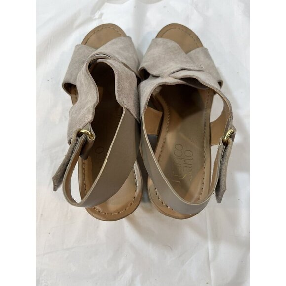 Franco Sarto Taupe Suede Slingback Kicks Platform Cork Sandals 7.5 - Picture 4 of 13